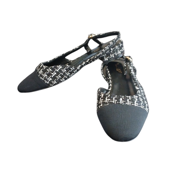 Aprcoco Black and White Tweed Sling Back Flats Suze 9.5 - Picture 1 of 10